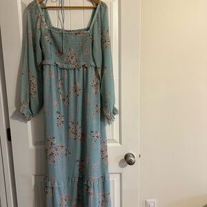 Maternity dress with Long Bishop Sleeves and Square Neck